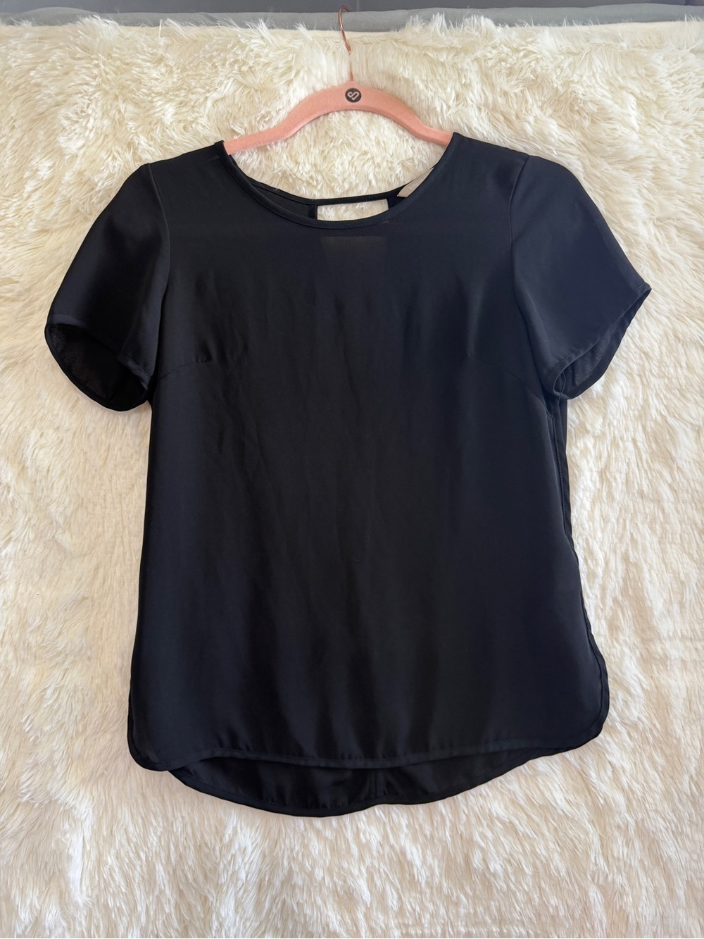 Banana Republic Womens Short Sleeve Top Size 2 Black Keyhole Back Side Slits